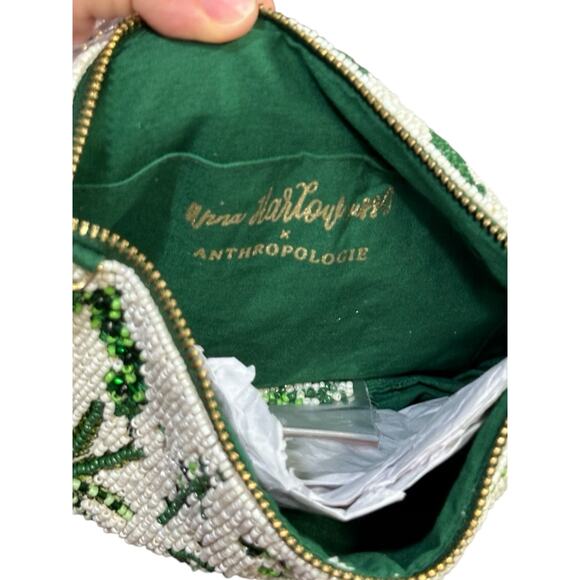 Anthropologie Beaded Monogram “M” Clutch – Green & Cream - Picture 7 of 9